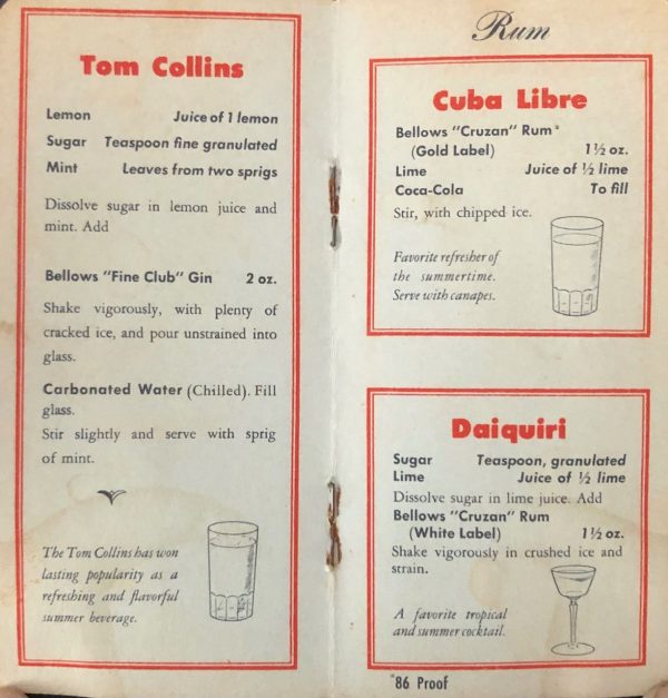 (Cocktails) Bellows & Co. Recipes for Mixed Drinks For Sale