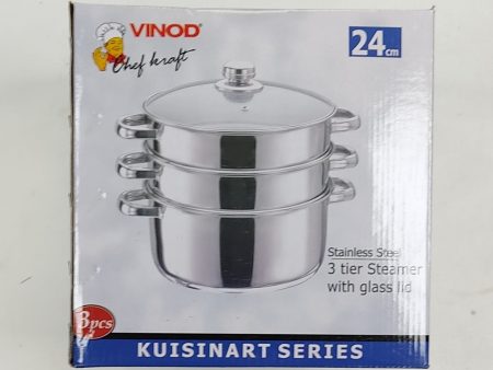 Vinod Stainless Steel 3 tier Steamer with Glass Lid 24cm Discount