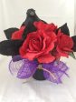 Clay Pot with Red Roses, Tabletop Decoration, Halloween Party Decoration, Black Crow on Roses For Discount