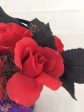 Clay Pot with Red Roses, Tabletop Decoration, Halloween Party Decoration, Black Crow on Roses For Discount