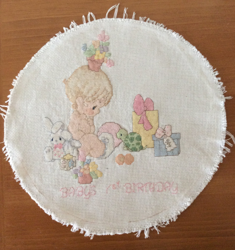 Precious Moments Cross Stitch Finished Piece Baby s 1st. Birthday Supply