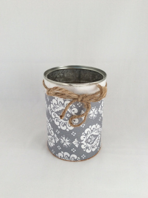 Desk Organizer, Tin Cans Hand Wrapped in Decorative Fabric and Twine For Cheap