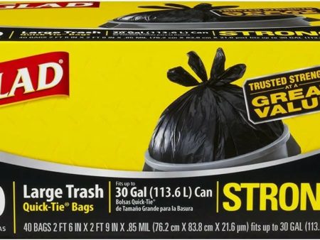 Glad quick-tie large garbage bags, 30 gallon, 40CT Online Sale