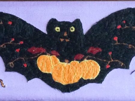 Halloween Embroidery Art Halloween Bat Finished Embroidery Piece on Sale