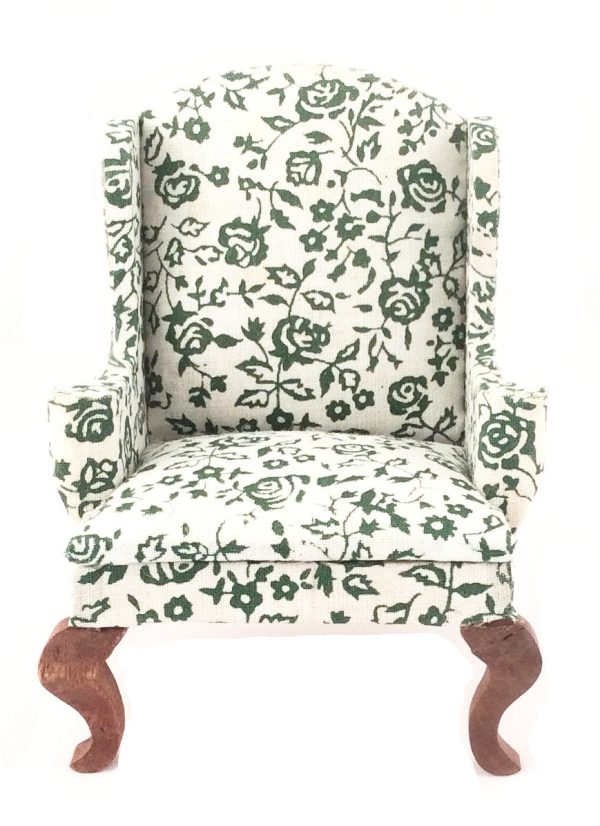 Miniature Queen Anne High Back Chair Floral (Green) For Sale