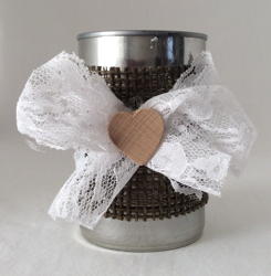 Tin Can Candle Holder, Tin Can Desk Organizer, Handwrapped with Burlap & Lace Sale